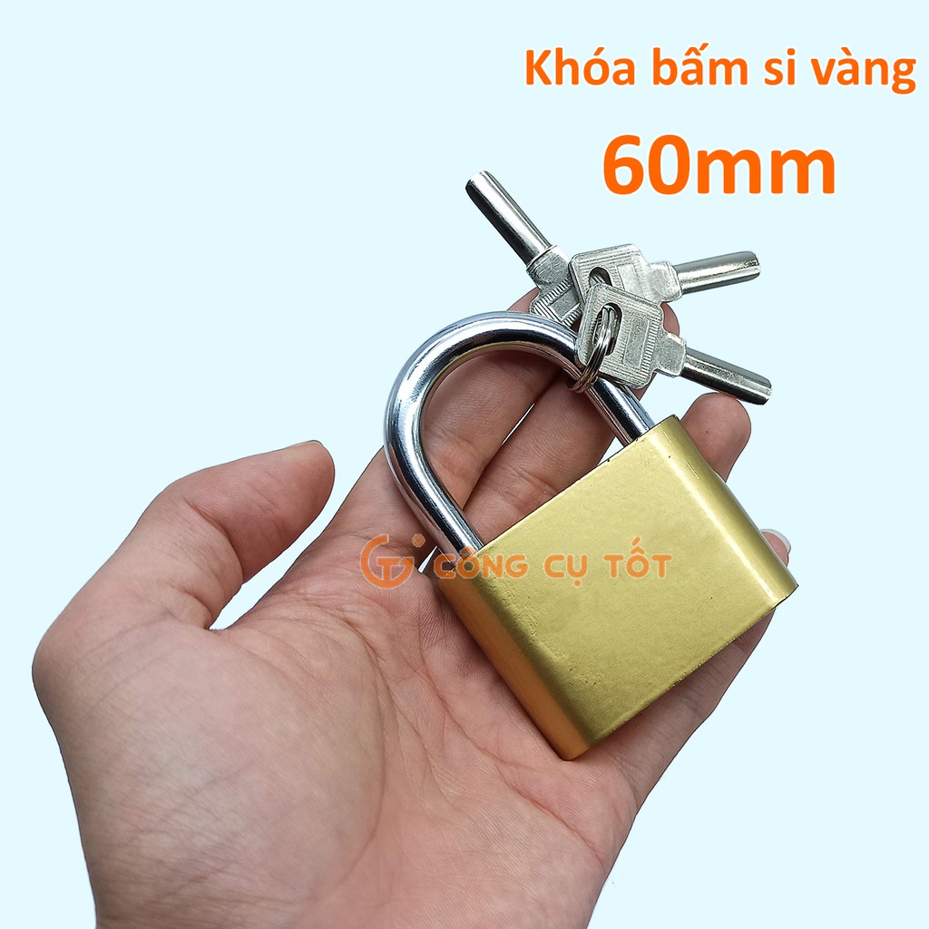 Khóa treo bấm 3 chìa muỗng si vàng 60mm