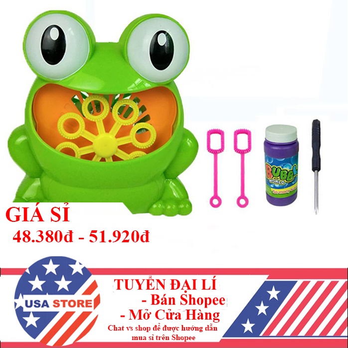 Đồ Chơi Ếch Thổi Bong Bóng Tự Động (Tặng 1 Hộp Nước Xà Phòng và 4 Pin 1.5V) Cho Bé 1-10 Tuổi
