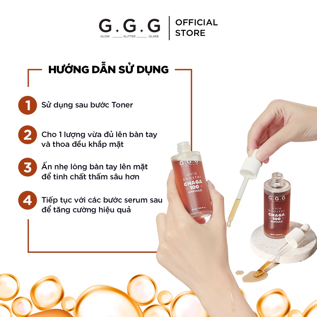 Tinh Chất Phục Hồi, Làm Dịu, Cấp Ẩm từ nấm Chaga GGG Uniq Booster Chaga 100 Ampoule 50ml