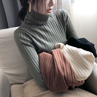 Áo len đáy dài tay cổ cao cổ điển mỏng vừa vặn, borong giá rẻ của quần áo nữ thời trang Hàn Quốc có sẵn