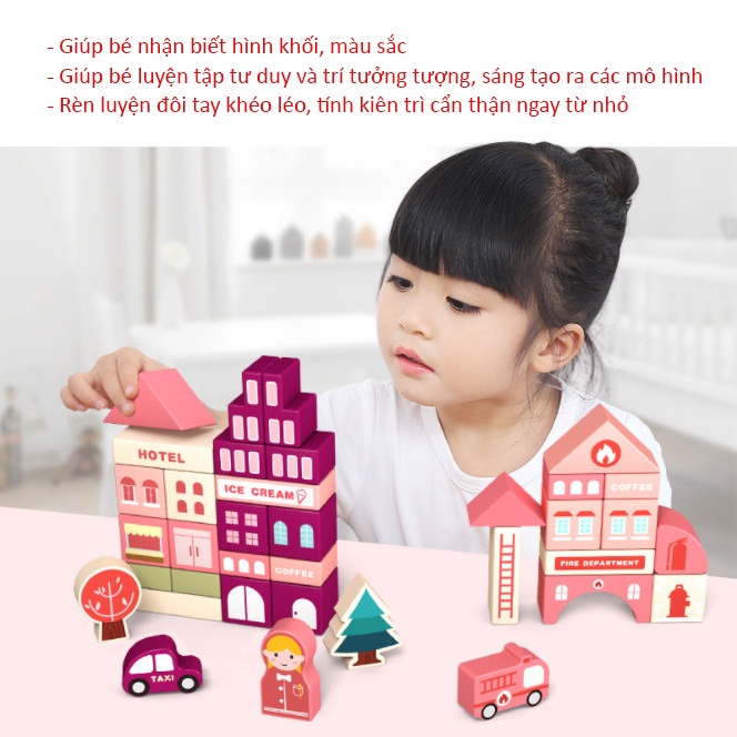 [Mã BMBAU50 giảm 10% đơn 99k] Đồ chơi trẻ em Bapkids, Bộ 100 khối xây dựng giao thông đô thị bằng gỗ