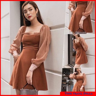 Váy đầm cổ vuông tay phồng, mẫu đầm nữ đầm dáng xòe tay phồng nữ đẹp, tôn dáng tôn da - L023