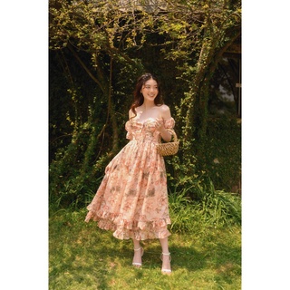 Đầm maxi tơ xước in hoa trễ vai The Peachy- Audrey  Dress Cam
