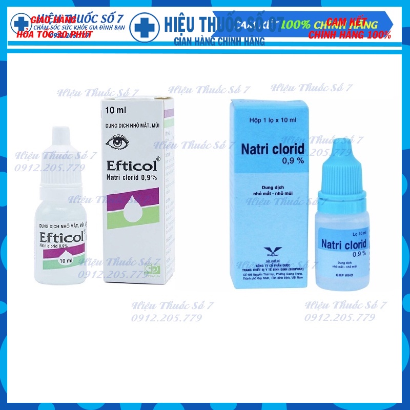 Dung dịch nhỏ mắt mũi Natri Clorid 0.9% Efticol, Bidiphar lốc 10 chai