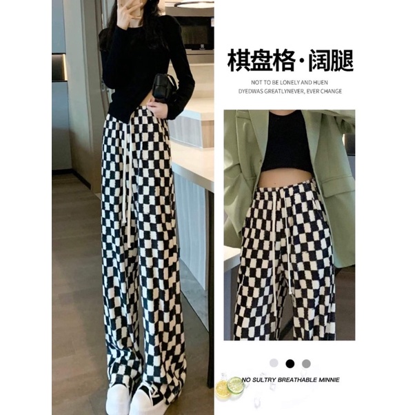 Quần  Ống Suông Caro  Nữ  🌸 Quần culottes ống rộng dáng dài chất nhung Ullzang 🌸