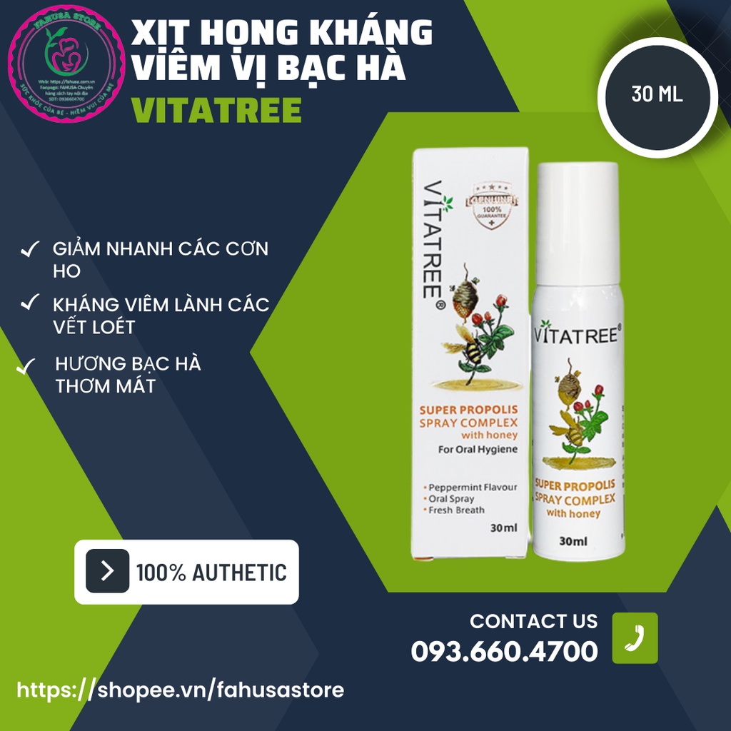MẪU MỚI XỊT KHÁNG KHUẨN GIẢM ĐAU HỌNG KEO ONG VITATREE 25ML DATE 02/2024