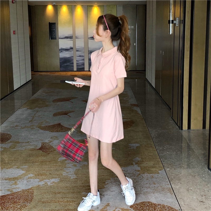 Váy polo ngắn tay màu hồng thiết kế xinh xắn thời trang cho nữ | BigBuy360 - bigbuy360.vn
