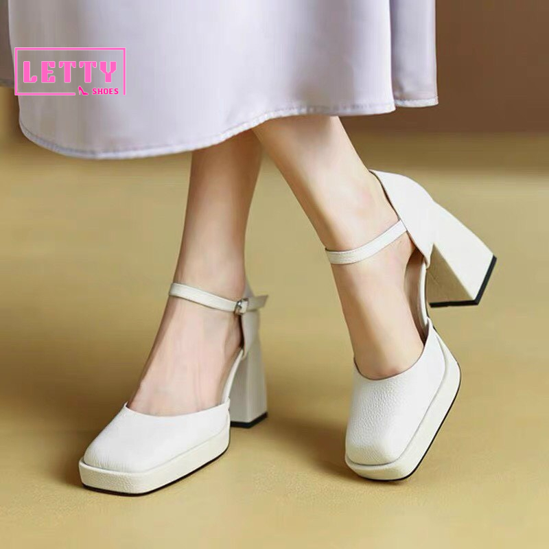 Giày búp bê nữ cao gót đế vuông đúp 10cm siêu xinh da trơn Basic nhiều màu trẻ trung cao cấp fullbox - Tiệm giày Letty