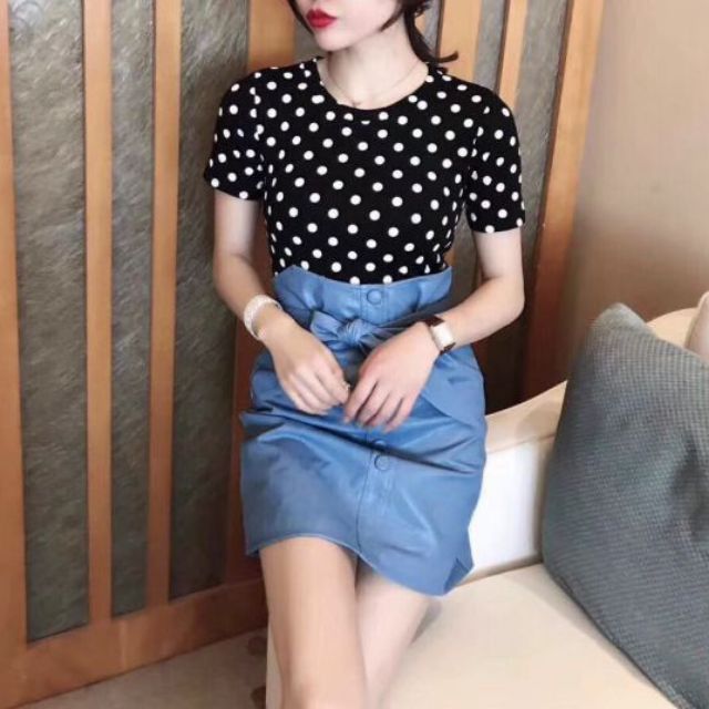 Áo Thun Nữ Tay Ngắn Chấm Bi Cực Xinh