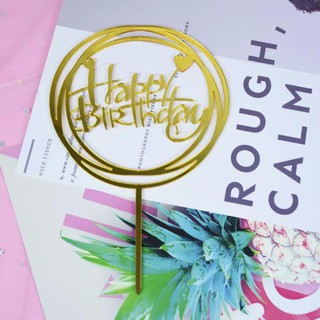 Cắm trang trí bánh kem hình chữ Happy Birthday (cắm mica)