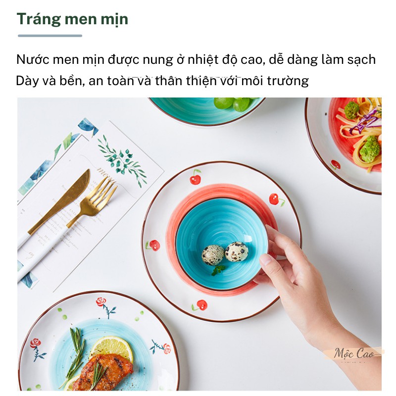 Bát đĩa sứ, bát đĩa đẹp họa tiết hoa hoa hồng và anh đào sang trọng - decor bàn ăn phong cách Nhật