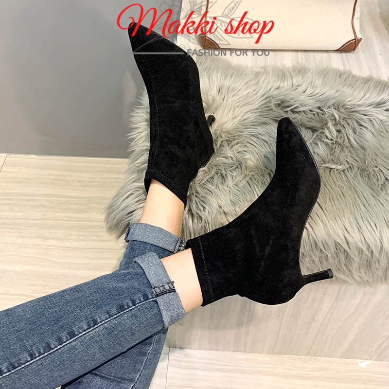 Bốt nữ cổ thấp gót nhọn, boot nữ thời trang cao cấp giá rẻ MAKKI SHOP TD409