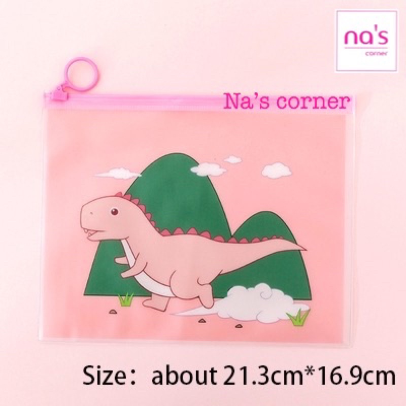 Túi ví zip chống thấm đựng bút, mỹ phẩm size A5 hình khủng long dễ thương