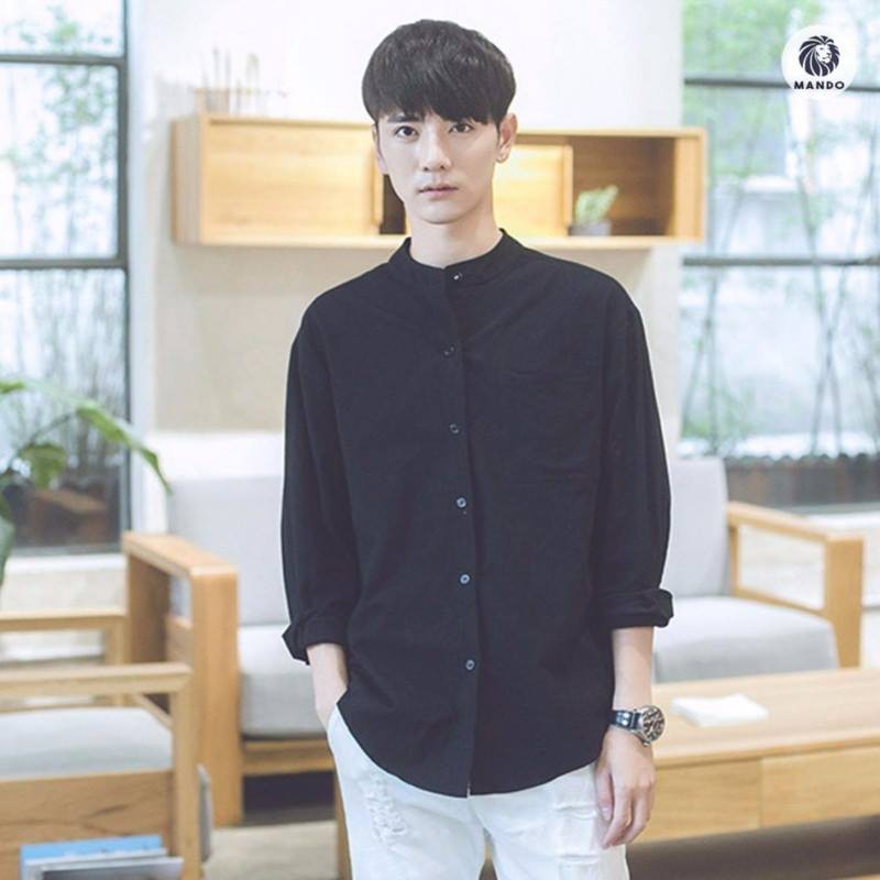 _FREE SHIP 99K_Áo Sơ Mi Cổ Tàu Nam Hàn Quốc Vải Lụa cotton Chống Nhăn và xù co giãn nhẹ.(CAM KẾT ẢNH THẬT) | BigBuy360 - bigbuy360.vn