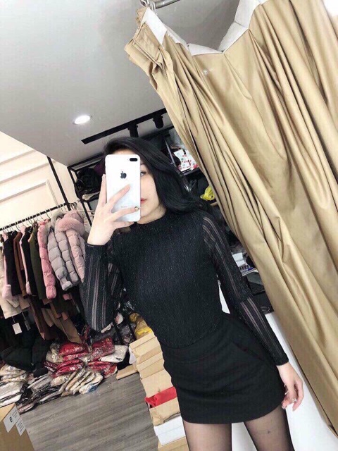 YY - Áo nhũ sọc cổ 3 phân nữ nhiều màu - video thật | BigBuy360 - bigbuy360.vn