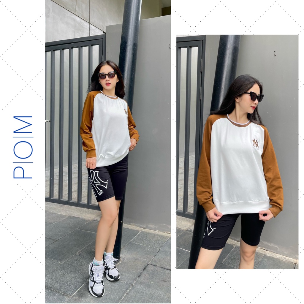 Áo Sweater nam nữ M.L.B, Áo nỉ xuất dư NY Monogram SW01 - Pom Store