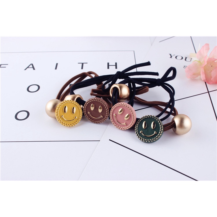 Dây buộc tóc thiết kế phối mặt cười xinh xắn, phong cách thời trang Hàn Quốc