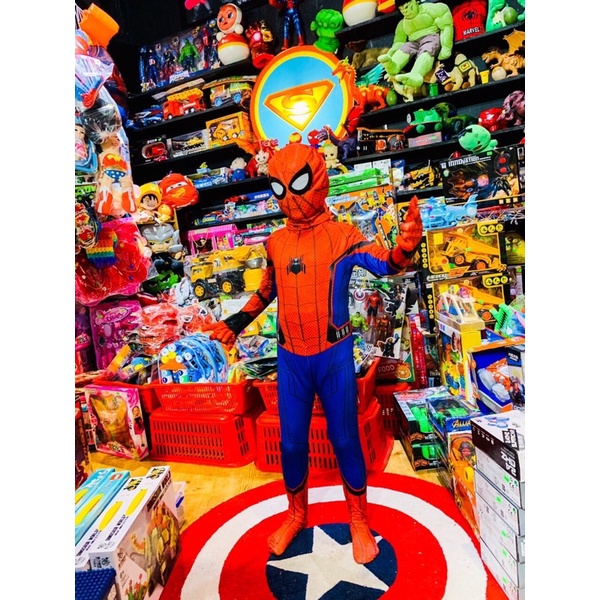 Quần áo siêu nhân Người Nhện, đồ hóa trang SpiderMan cực chất áo liền quần kèm mũ trùm COSPLAY0X
