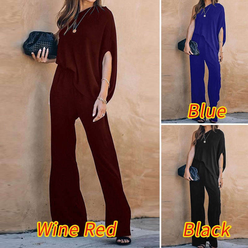 Set đồ Zanzea gồm áo trễ vai và quần dài lưng thun thời trang hè xinh xắn cho nữ