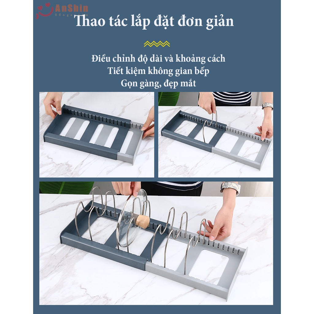 Kệ úp vung nồi nhà bếp - giá cài vung nồi, thớt, xong, chảo có thể điều chỉnh độ dài