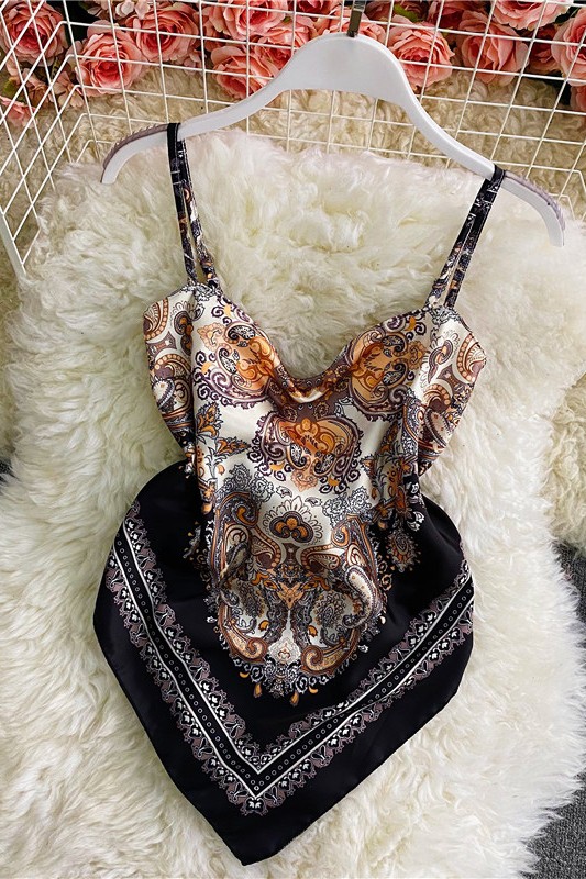 [Mã WAMT10K giảm 10k cho đơn 0k] Áo yếm cột nơ lưng, họa tiết khăn lụa thổ cẩm. Loại 1 lớp vải lụa mỏng | BigBuy360 - bigbuy360.vn