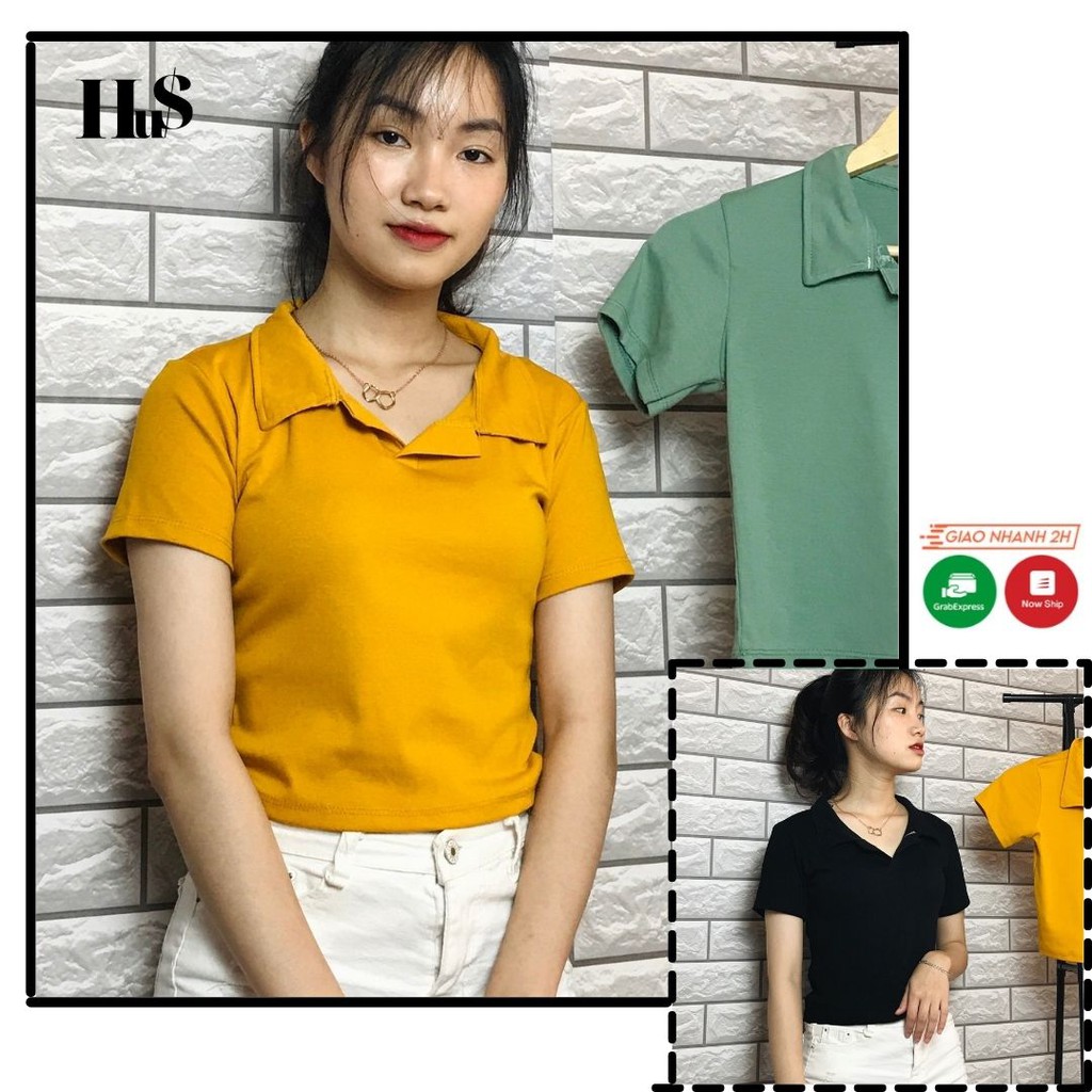 Áo croptop có cổ trụ dáng ôm nhẹ cá tính chất thun cotton mềm mịn thoáng mát