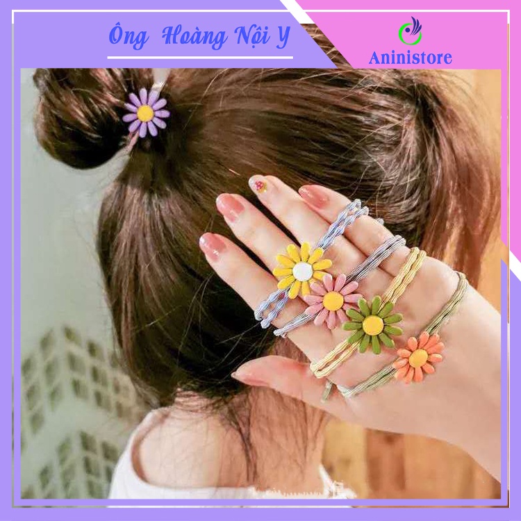 Dây Thun Cột Tóc, Buộc Tóc Mặt Cánh Hoa Cúc Dễ Thương (Hoa cúc chi)