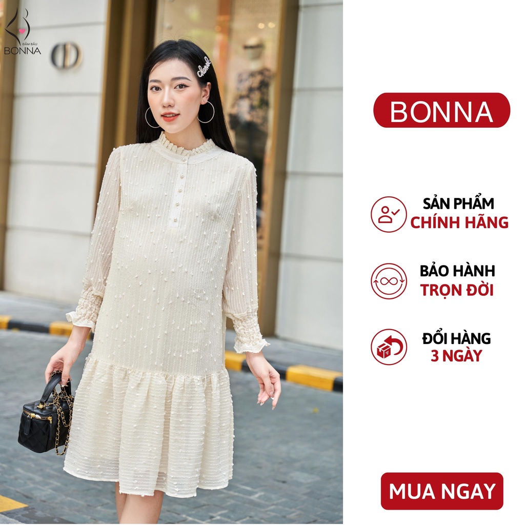 Đầm bầu dự tiệc BONNA chất vải sợi tự nhiên cao cấp, dáng suông chân váy đuôi cá nhẹ nhàng váy đính đá sang trọng VS232