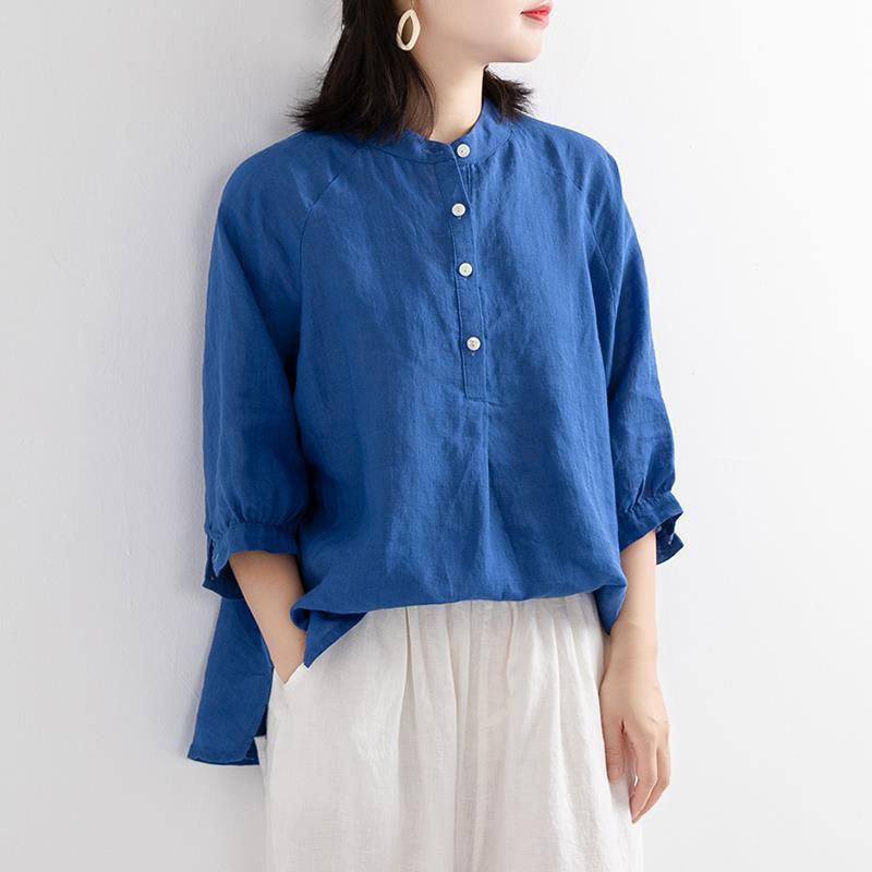 Áo Sơ Mi Cotton Tay Lửng Dáng Rộng Màu Trơn Thời Trang Xuân Hè Hàng Mới 2021 Dành Cho Bạn Nữ