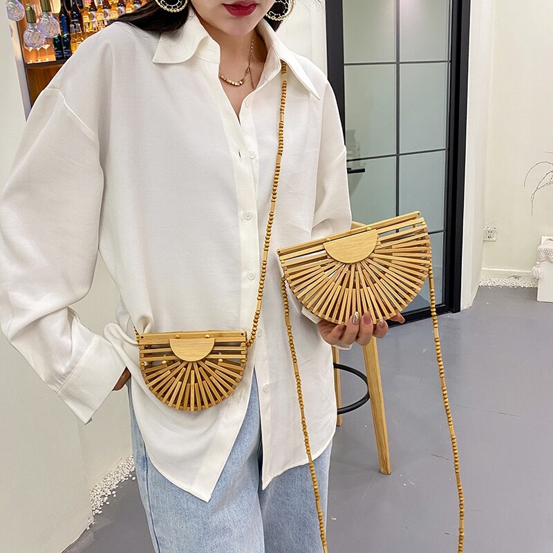 Túi Đeo Một Bên Vai Jasmin Noir Có Tay Cầm Chất Liệu Tre Hình Bán Nguyệt Thời Trang Đi Biển Mùa Hè 2021 Cho Phụ Nữ