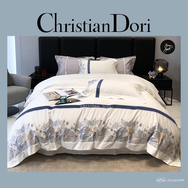 Set Chăn Ga Lụa Thêu Christian Dori hàng nhập cao cấp gồm 4 món - trumchanganhapkhau