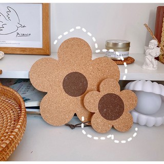 Lót ly gỗ bần - hình bông hoa - cặp