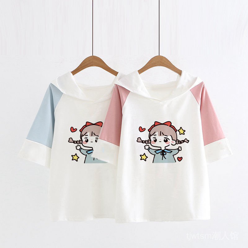 Áo hoodie cotton tay ngắn in hình hoạt hình bé gái mori đáng yêu theo phong cách nhật bản thời trang dành cho mùa hè