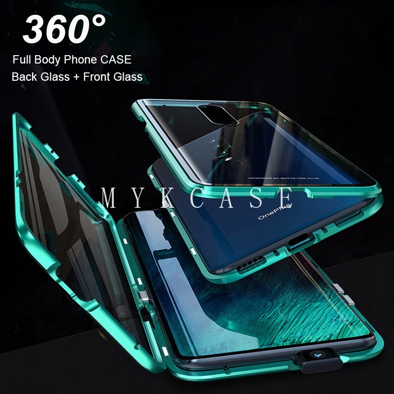 Magnetic Case Huawei  Y9A 2020  Y9 Prime 2019  Y9 2019  Y6P  2020  Y7 2019  Casing  Metal magnetic double-sided transparent tempered glass box Cover