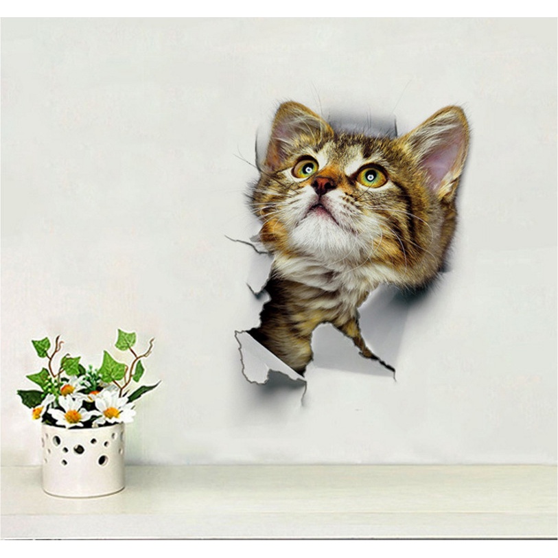 Tranh dán tường 3D hình mèo ngộ nghĩnh