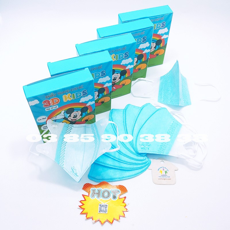 [Chính Hãng] Hộp 10 Cái Khẩu Trang Y Tế Cho Bé 3D Kids Lọc Bụi Kháng Khuẩn Sẵn Hàng