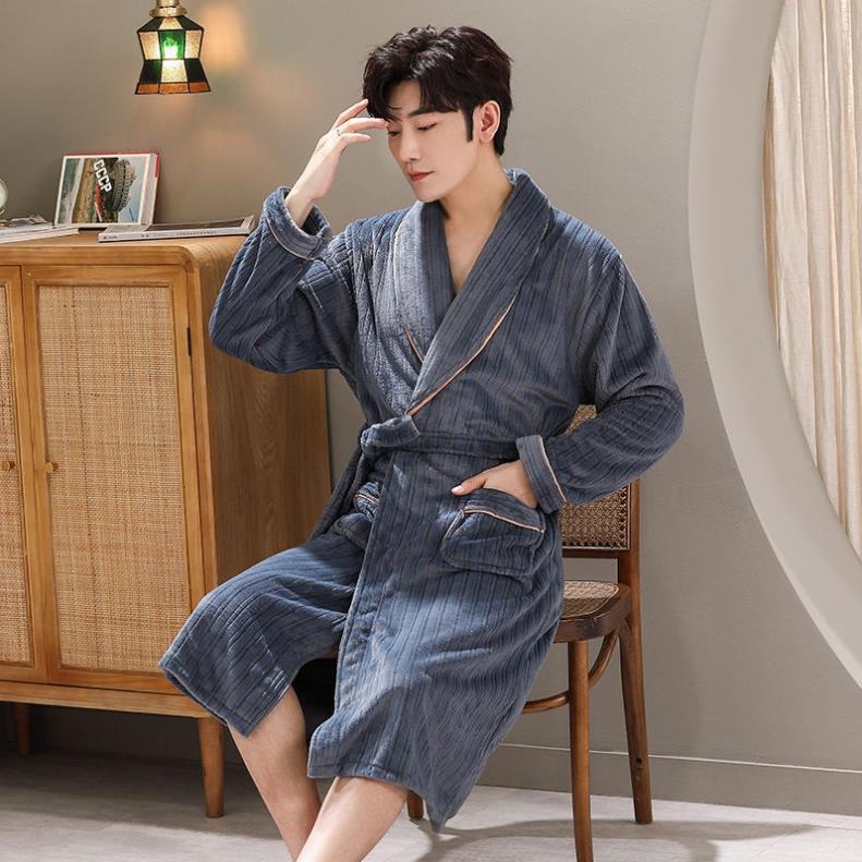 SALE Chất lượng tuyệt vời👍Áo choàng ngủ dáng dài chất nỉ dày dặn thời trang thu đông cao cấp cho nam