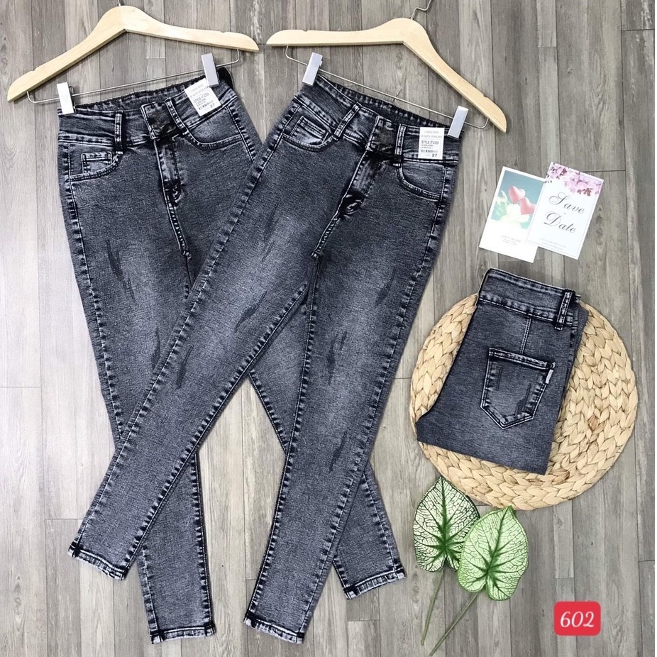 Quần jean nữ lưng cao màu xám trơn chất bò co giãn skinny ôm dáng siêu xinh mịn sịn A-T Fashion - MQ602
