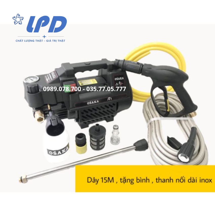 Máy Rửa Xe Gia Đình Có Chỉnh Áp Osaka R1 thế hệ mới dây xịt dài 15m