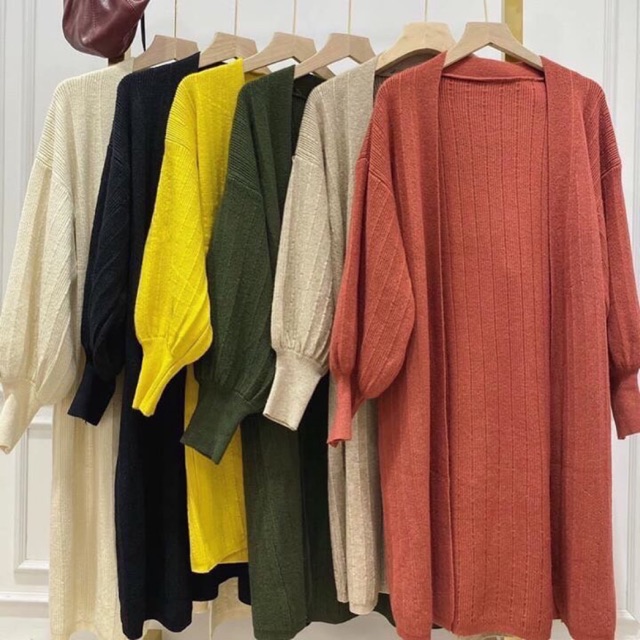 Áo cardigan tay bo dáng dài