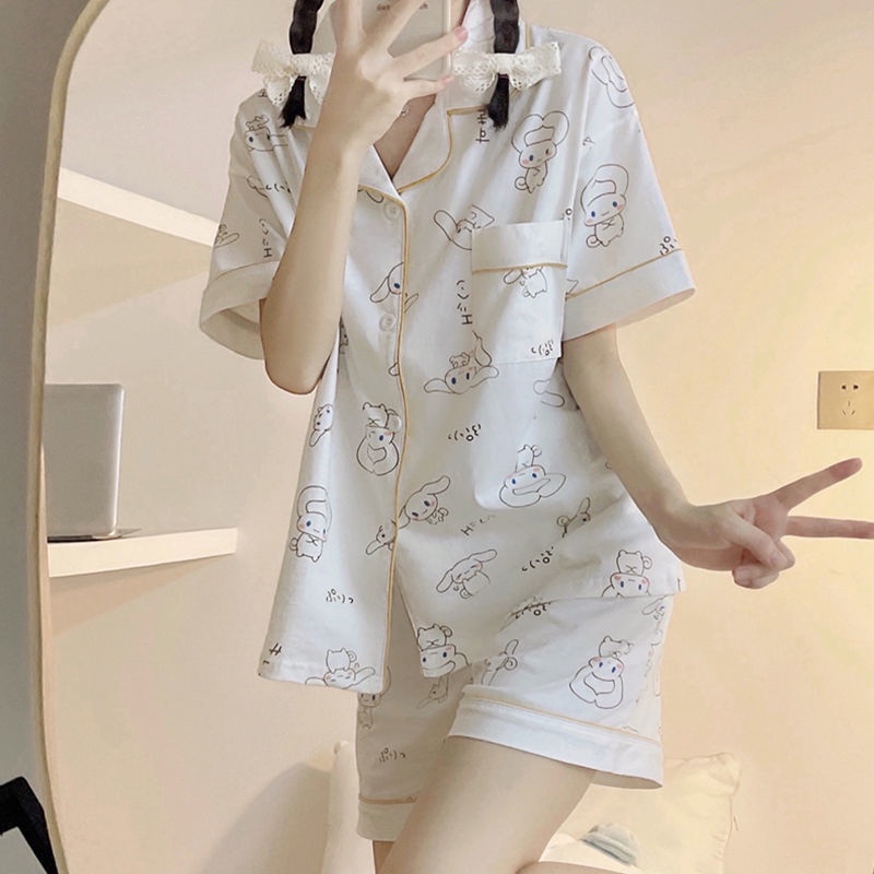 Bộ Đồ Ngủ Ngắn Tay Thiết Kế Dễ Thương Phong Cách Nhật Bản Thời Trang Mùa Hè Dành Cho Nữ