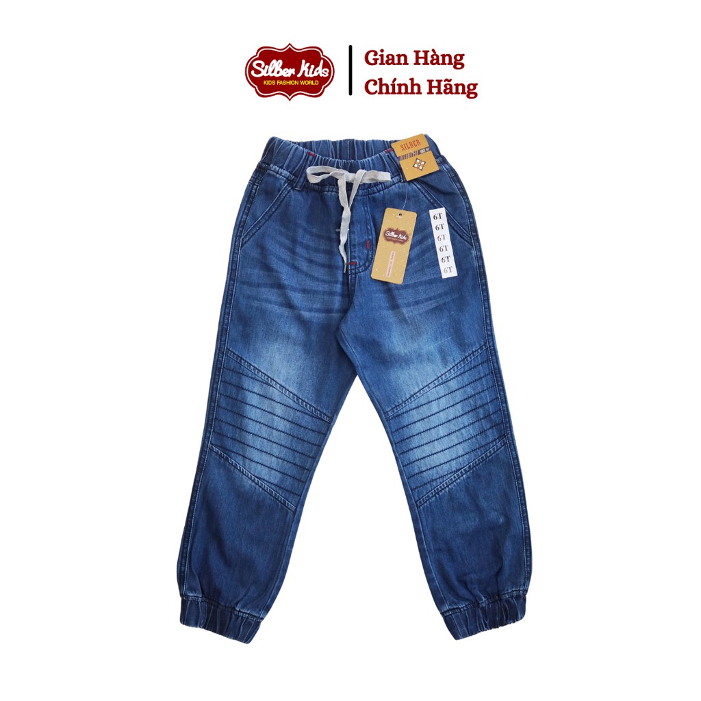 [Mã BMBAU50 giảm 7% đơn 99K] Quần Jean Dài Bé Trai 18-45kg Chun Gấu Phối Sọc Gối SILBER KIDS