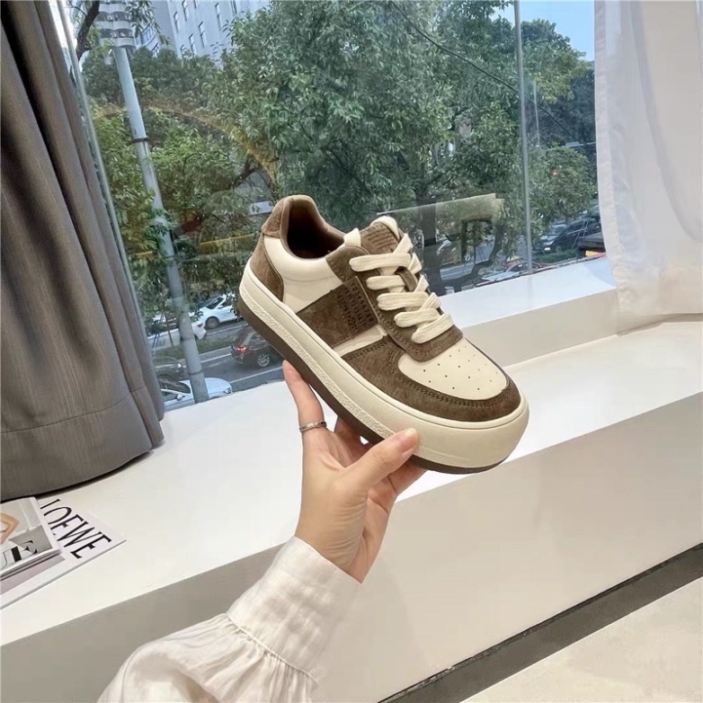 Giày Sneaker đế bánh mì mũi tròn, Giày thể thao đế độn 5p phong cách Hàn Quốc thời trang mùa xuân 2022 dành cho nữ