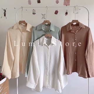 [SALE] Áo sơ mi nhăn basic chất đũi xốp mềm Freesize Lumii