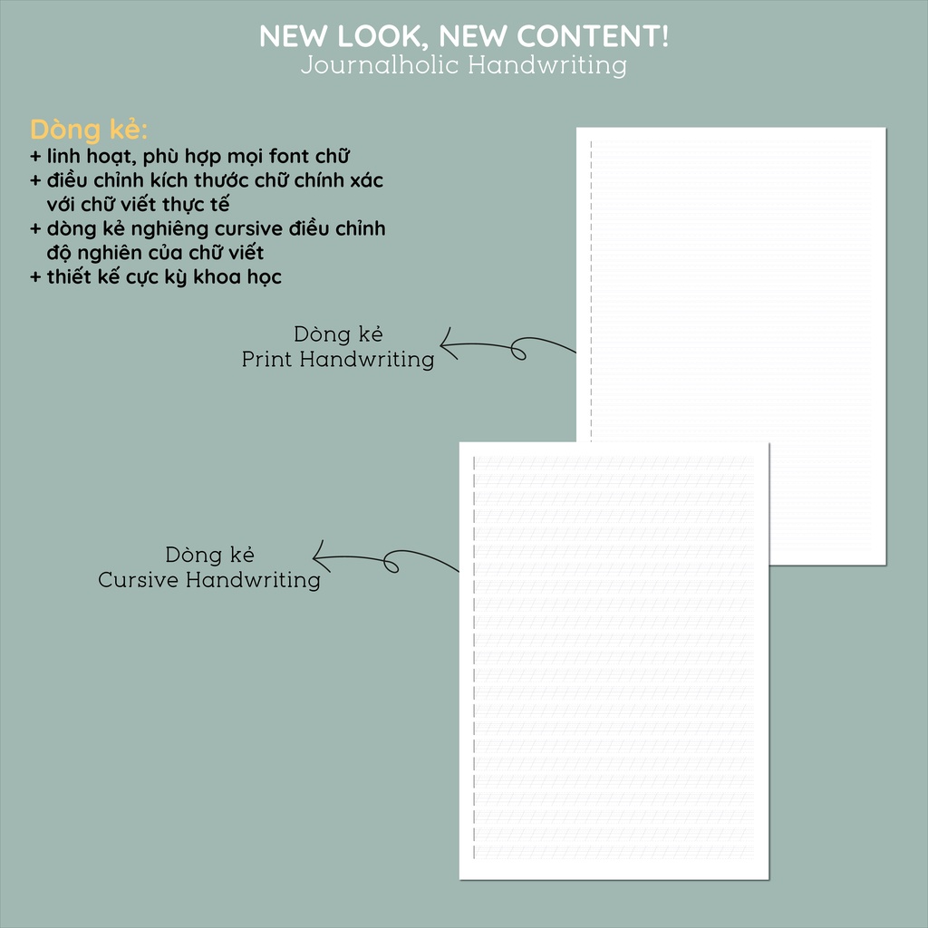 Bộ Giấy Luyện Viết Chữ A4 Handwriting Font Có Chân/Không Chân - Print/Typewriter/Cursive - Journalholic Stationery