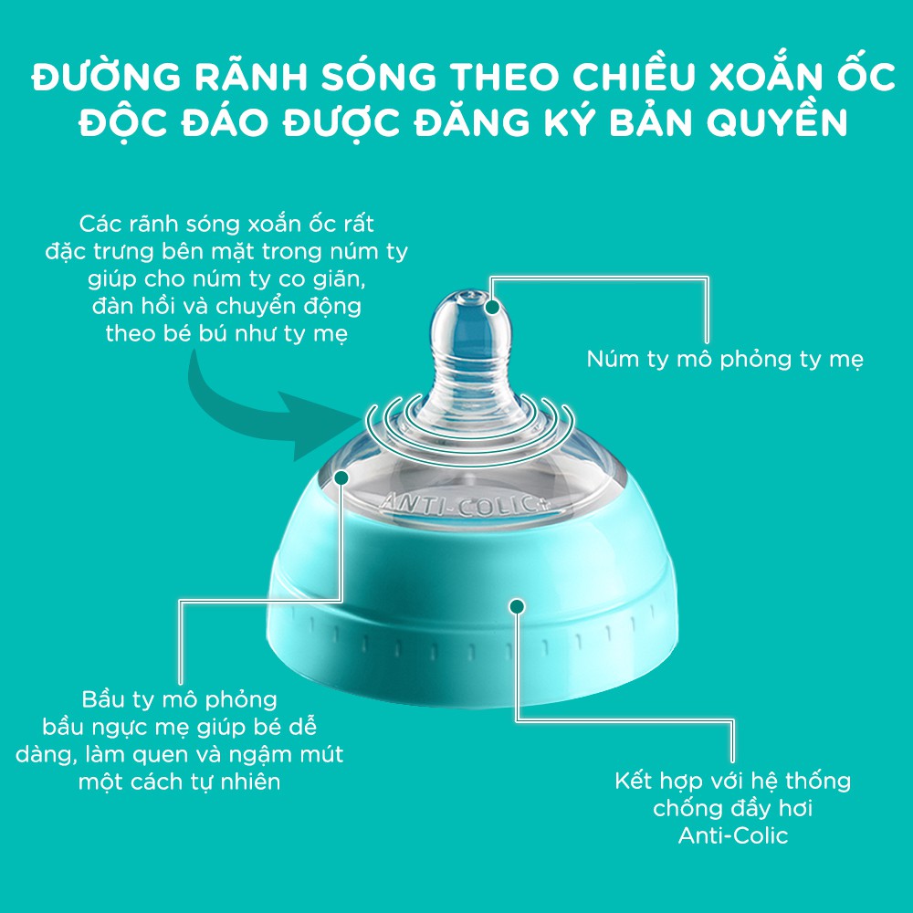 Núm ty silicon thay bình sữa Tommee Tippee Advanced Anti-Colic Medium Flow từ 3-6 tháng (vỉ đôi, tách lẻ)