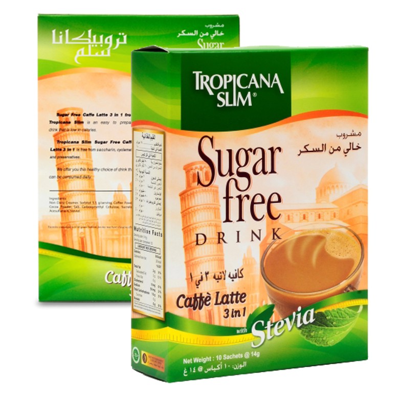 Cà Phê Ăn Kiêng Tropicana Slim Caffe Latte Với Chiết Xuất Cỏ Ngọt Stevia 3in1 10 Gói 14g - Cà Phê Hòa Tan Đường Ăn Kiêng