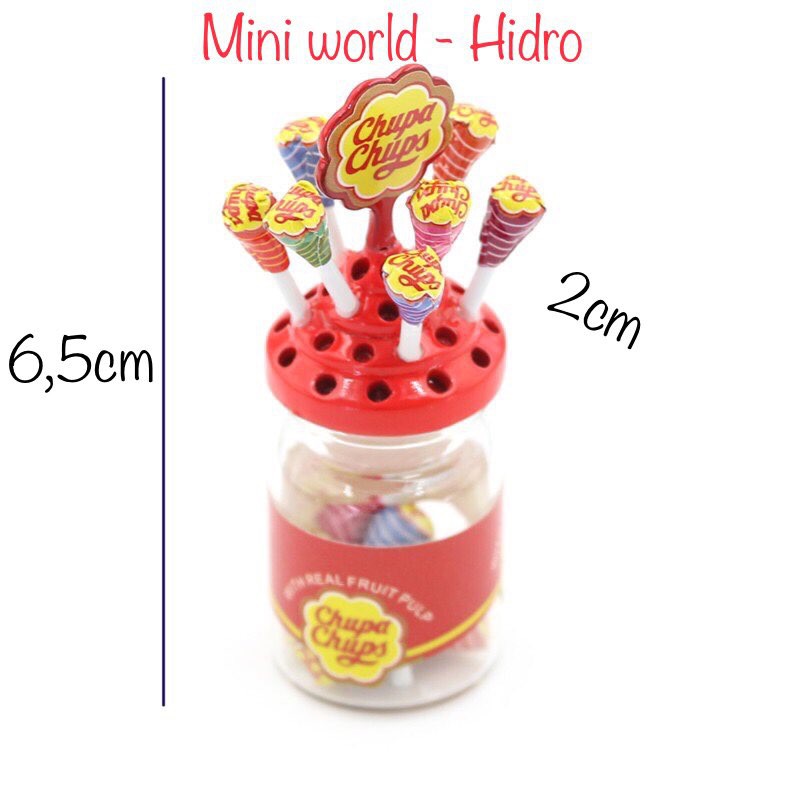Mô hình hũ kẹo mút chupa chups mini tí hon tỉ lệ 1/12 trang trí nhà búp bê. Sản phẩm là đồ chơi tí hon ko phải kẹo thật.