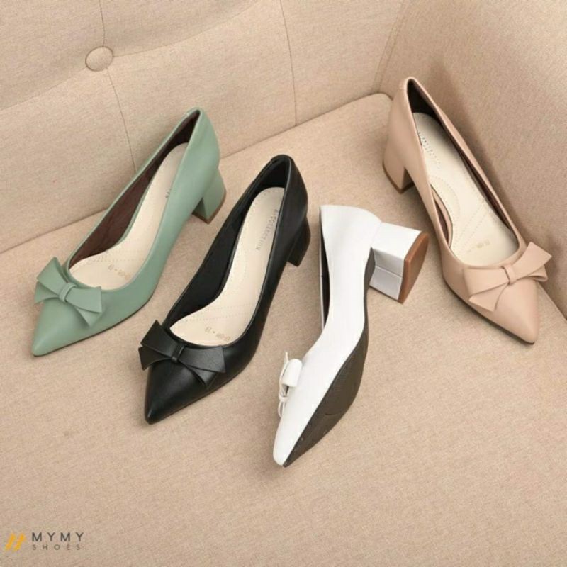 Giày cao gót bít mũi có nơ xinh xắn cao 5cm  40 41 42 43