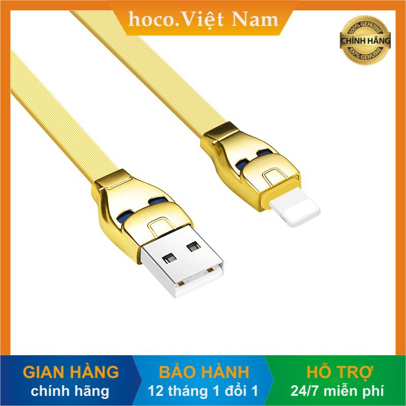Cáp sạc chính hãng HOCO U14 Steel Man dây dẹt 1,2M có 2 đèn LED xanh | USB to Lightning/ Micro/ Type-C